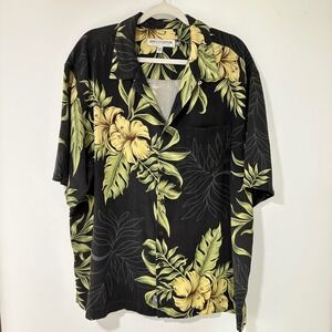 Quiksilver Edition Shirt XXL Mens Black 100% Silk Tropical Floral Aloha Camp